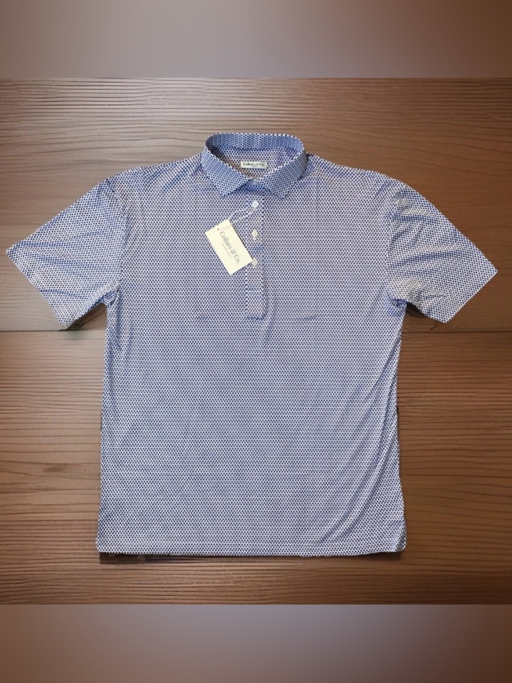 Collars and Co. Mens Large Blue Pattern Polo 4 Button Preppy Lightweight